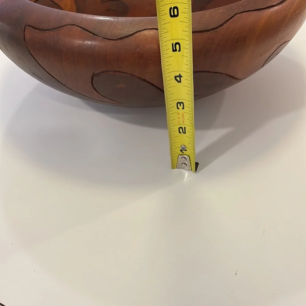 Bohemian hand carved large salad bowl. Vintage 1960s.